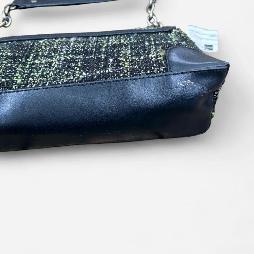 2000s NWT Worthington Black Tweed Chain Shoulder Bag Jeweled Floral Clasp Y2K